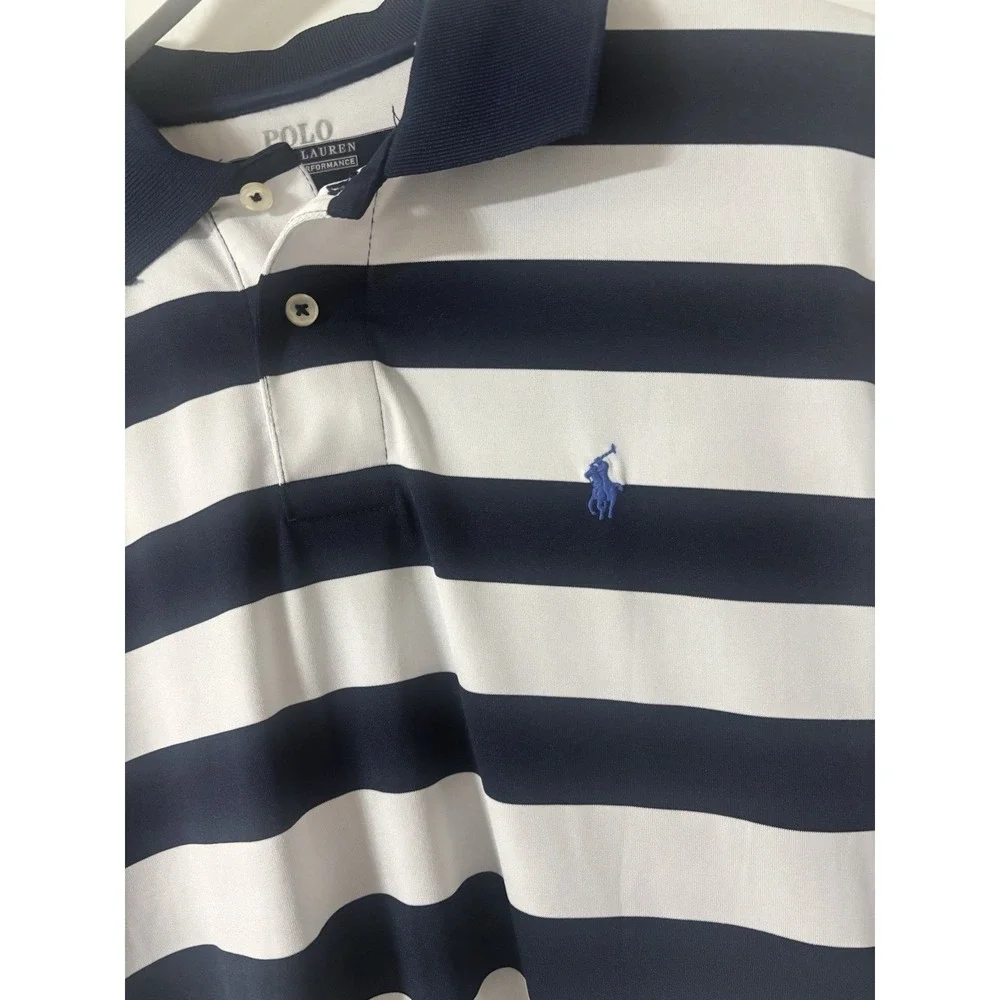 Polo Ralph Lauren Performance Polo Shirt Men's XL Navy White Stripe Golf Tech